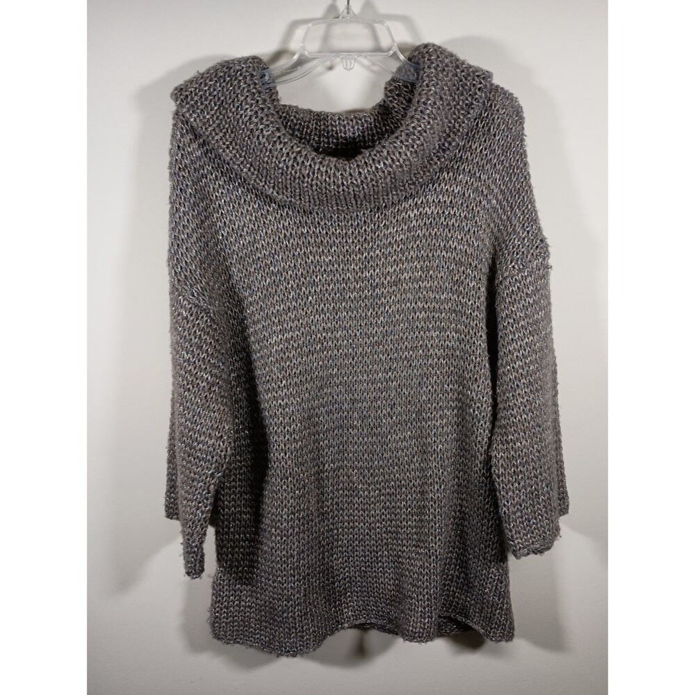 Tommy Bahama Sweater Womens Size Small Gray Metallic Cowl Wool Blend Pullover
